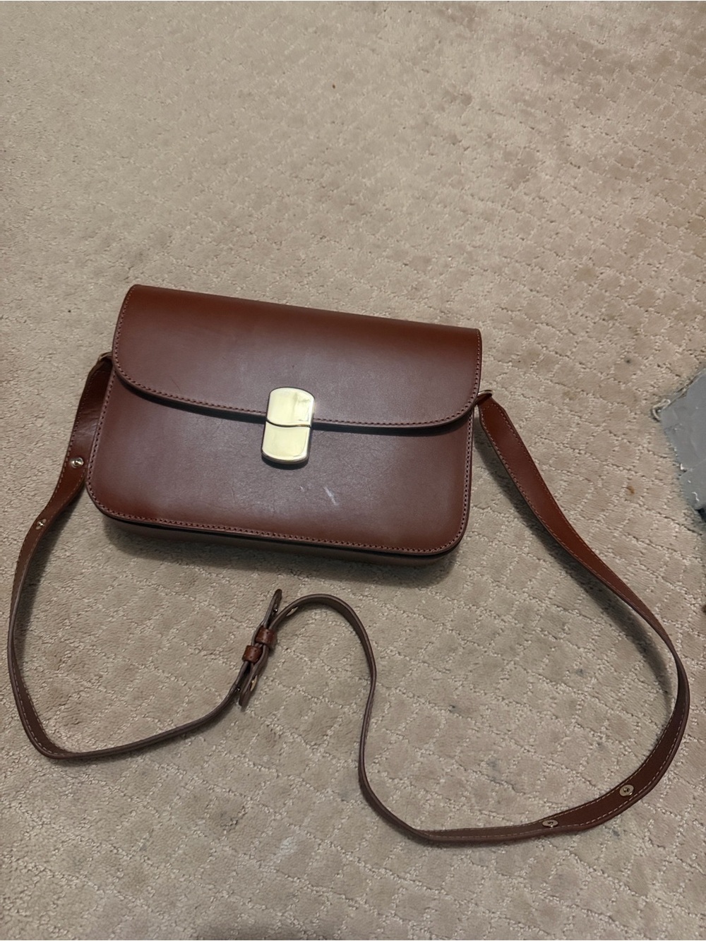 Sezane Brown Leather Crossbody Bag with Gold Tone Clasp